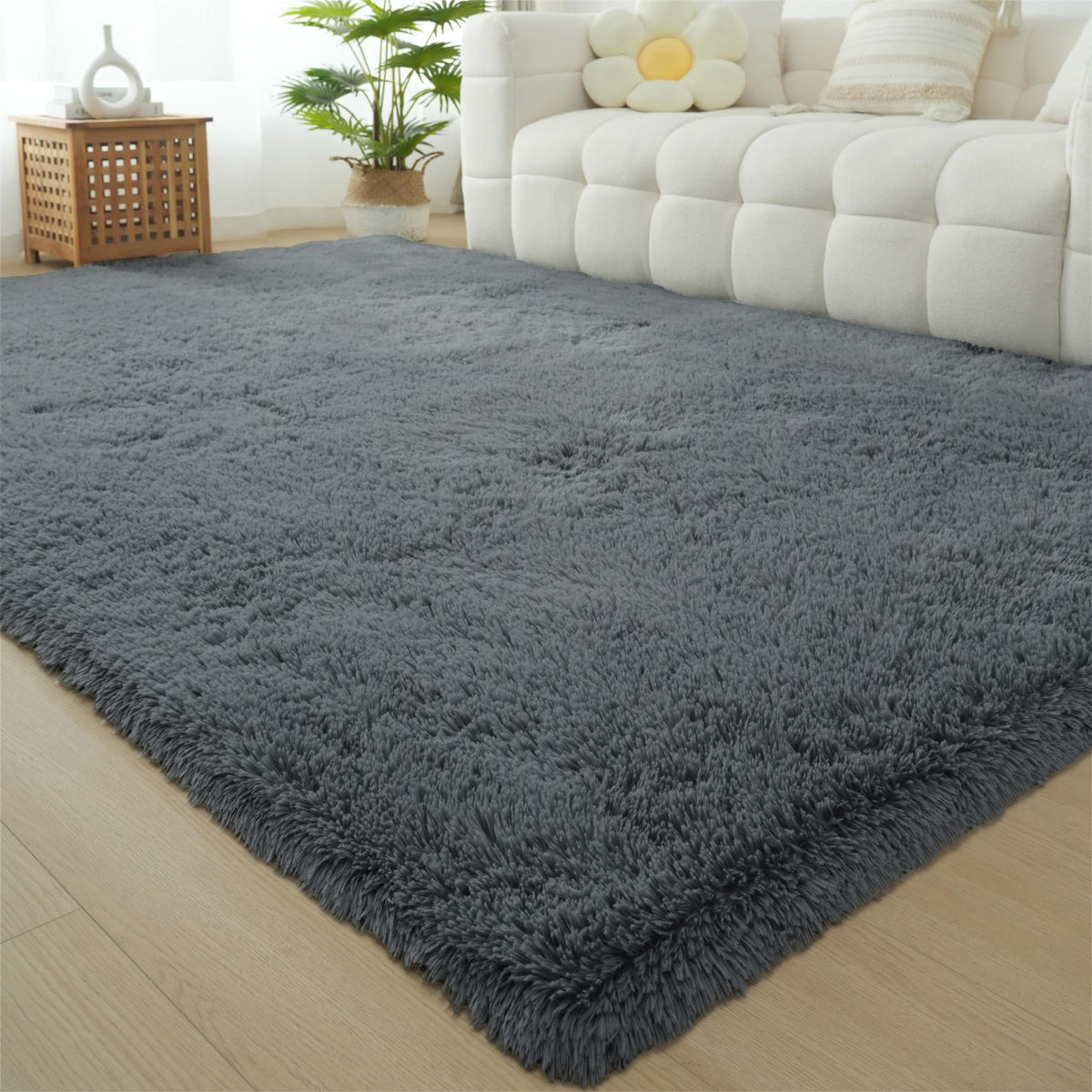 Fluffy Area Rug for Bedroom 5x7 Grey - Soft Shag Dorm Decor Carpet