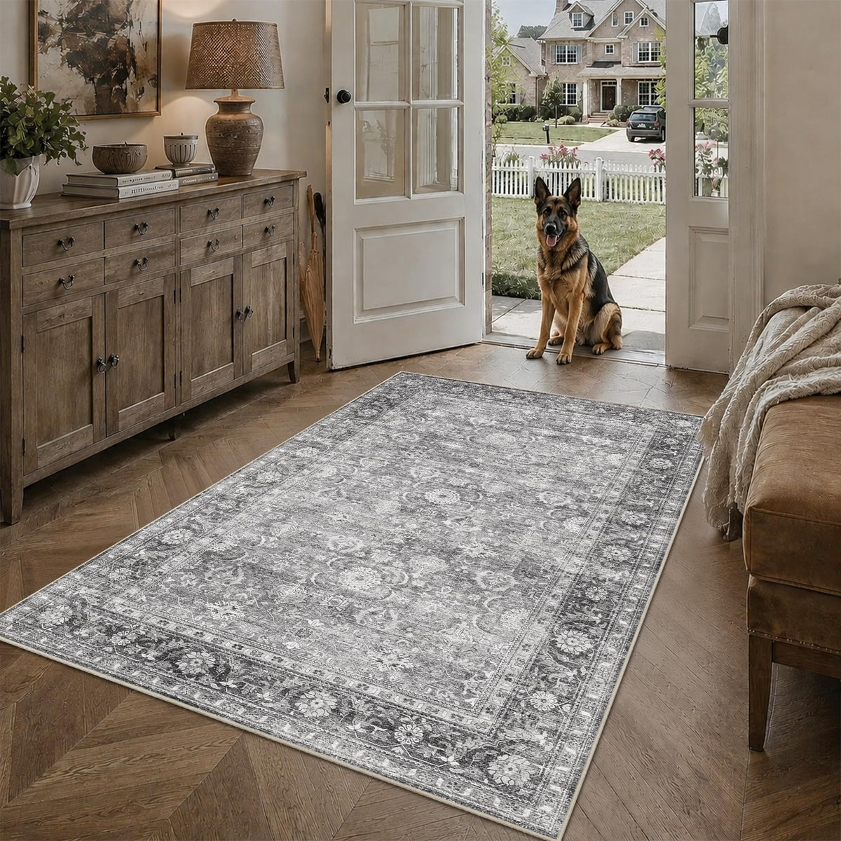 JOOJA 8x10 Beige Vintage Soft Low Pile Boho Neutral Washable Area Rug