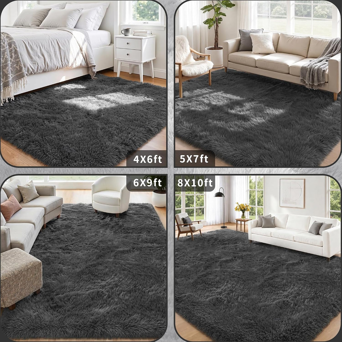 6x9 Area Rugs for Living Room Bedroom,Ultra Soft Fluffy Shag Rug Grey