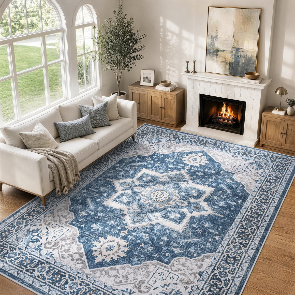 8x10 Area Rugs for Living Room Washable Non-Slip Rug Beige