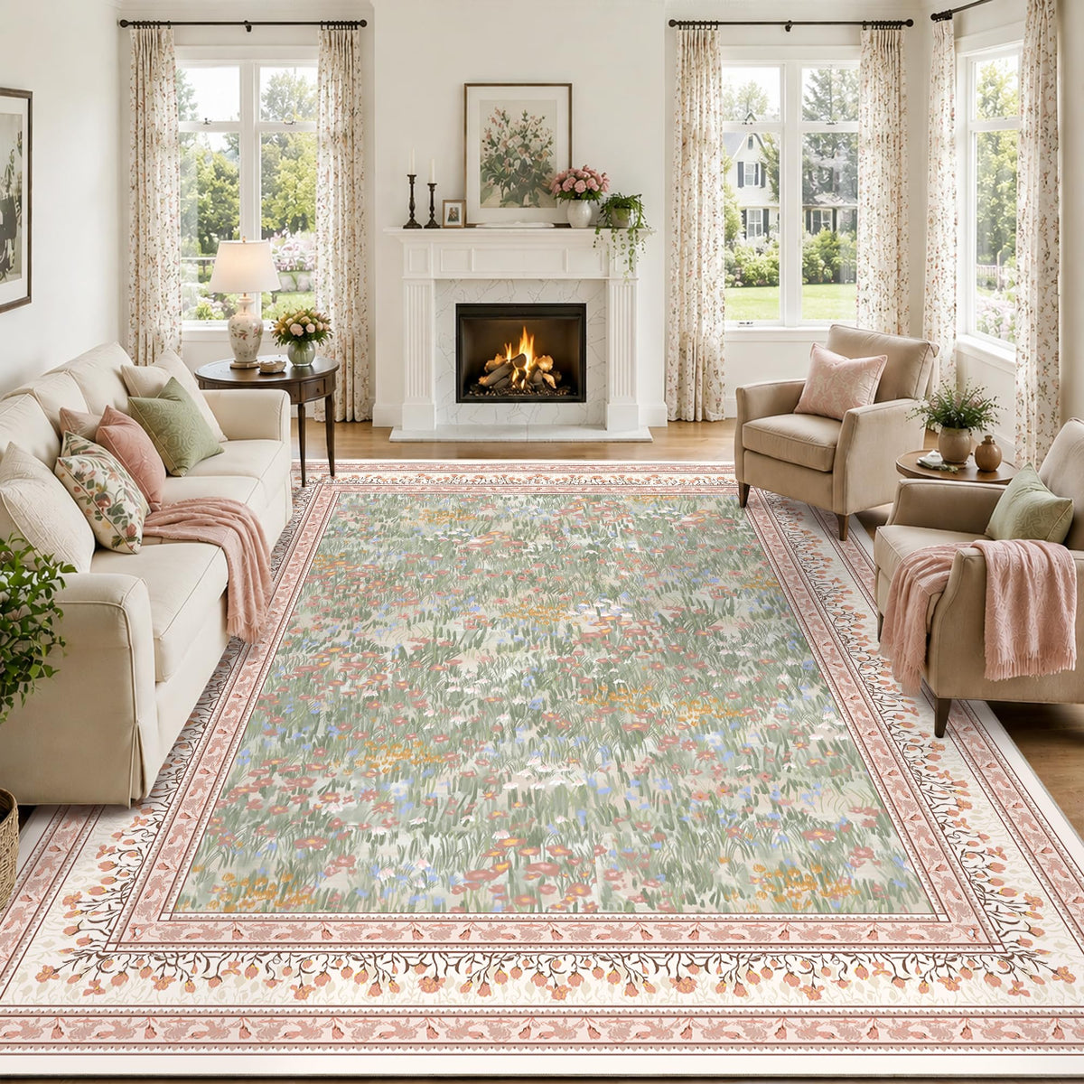 HelloTree 5x7 Floral Vintage Boho Area Rug