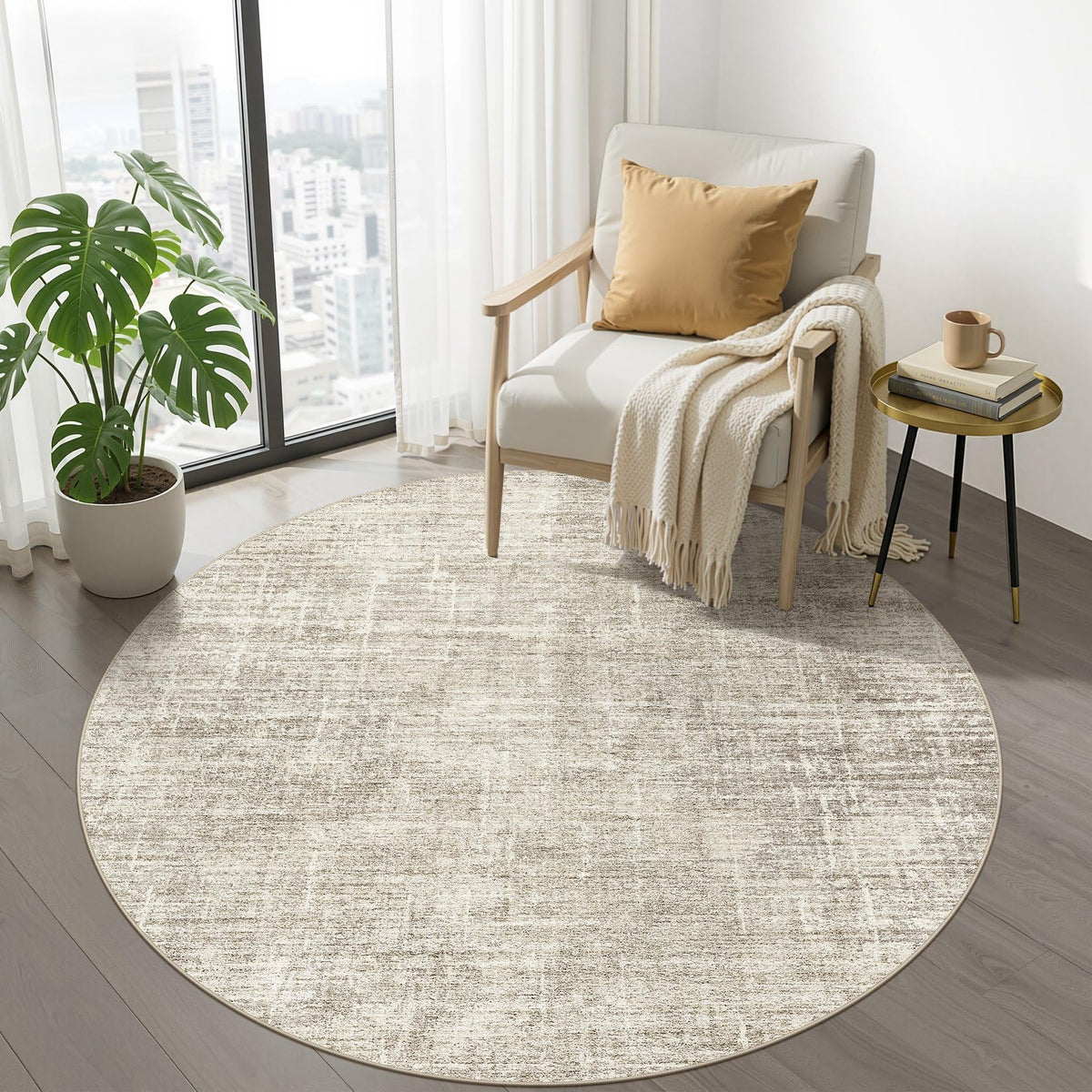 LOONGRUG 8x10 Area Rugs Washable Neutral Modern Rug for Living Room Brown