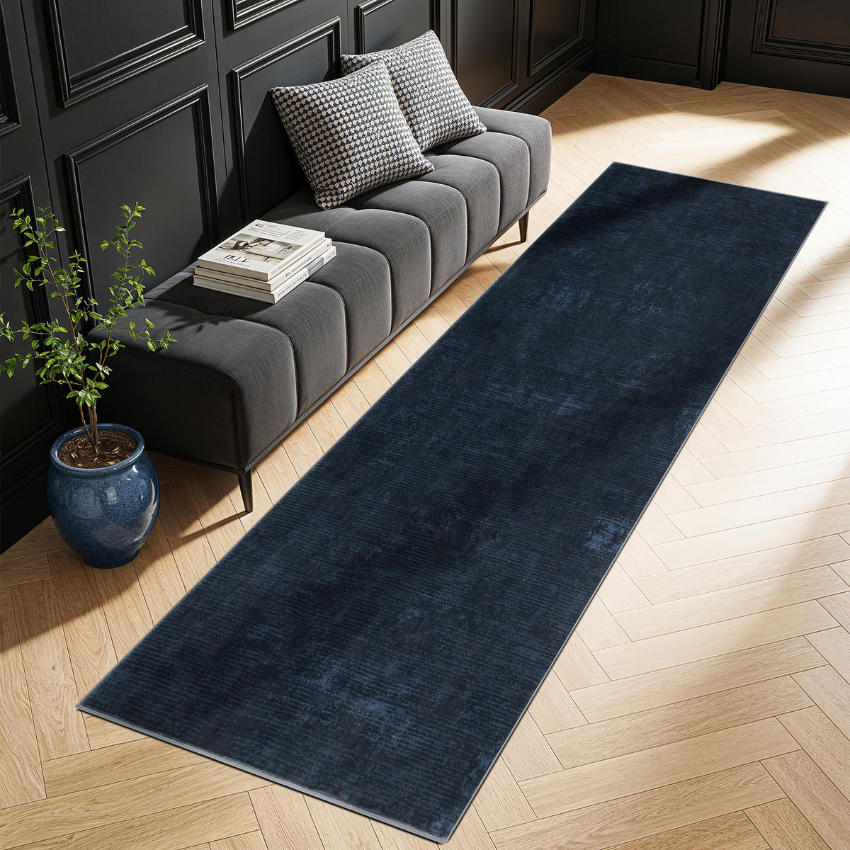 8x10 Washable Area Rug, Black Solid Area Rugs for Living Room & Bedroom