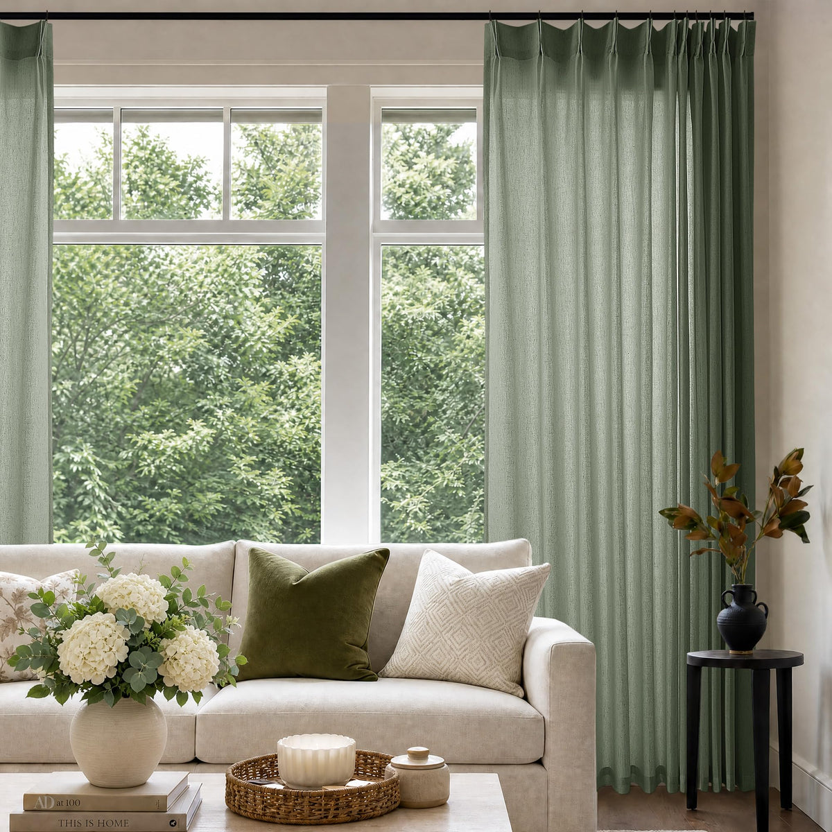 Cream 120 Inch Linen Curtains Pinch Pleated Extra Long Custom Made