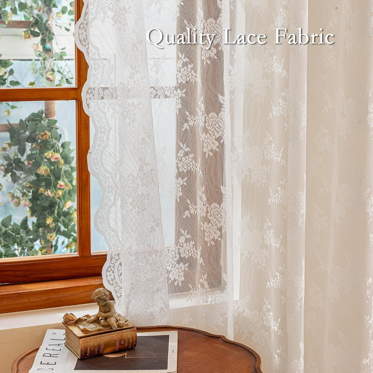 MEETSKY White Lace Curtains 84 Inches Long Floral Victorian Sheer Curtains