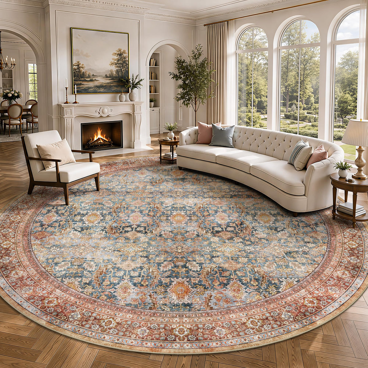 8x10 Area Rugs for Living Room - Washable Vintage Retro Large Rug, Soft Ultra Thin Non Slip Low Pile Traditional Distressed Boho Carpet for Bedroom Dining Room Home Office, Rust Clay