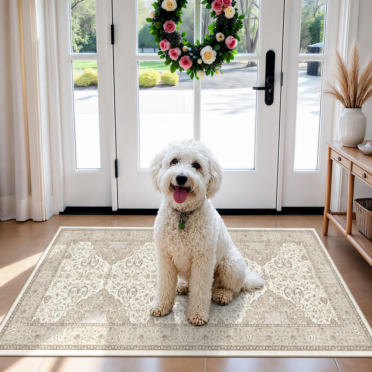 2x6 Hallway Washable Runner Rug : Vintage Soft Kitchen Laundry Runner with Non Slip Backing Farmhouse Entryway Living Room Floor Mat Stain Resistant Carpet for Bedroom Bathroom Distressed Beside Rug