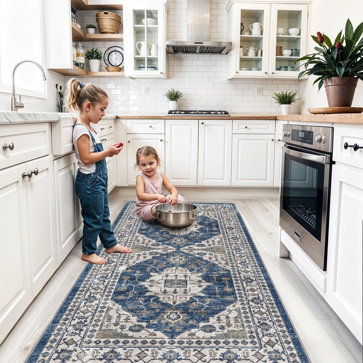 2x6 Hallway Washable Runner Rug : Vintage Soft Kitchen Laundry Runner with Non Slip Backing Farmhouse Entryway Living Room Floor Mat Stain Resistant Carpet for Bedroom Bathroom Distressed Beside Rug