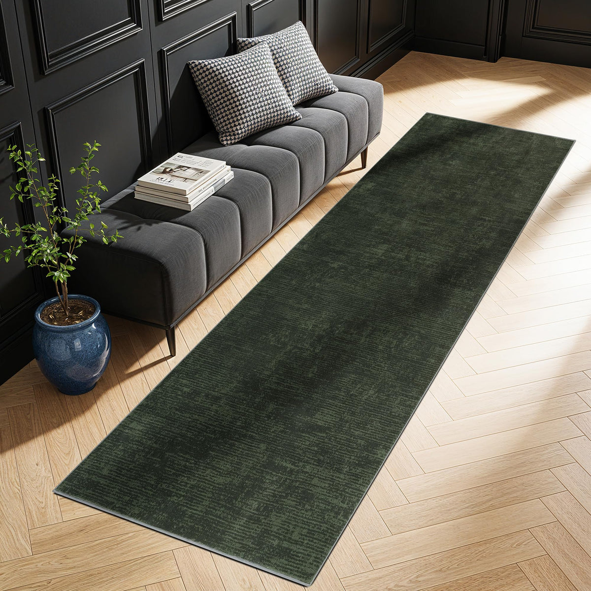 8x10 Washable Area Rug, Black Solid Area Rugs for Living Room & Bedroom