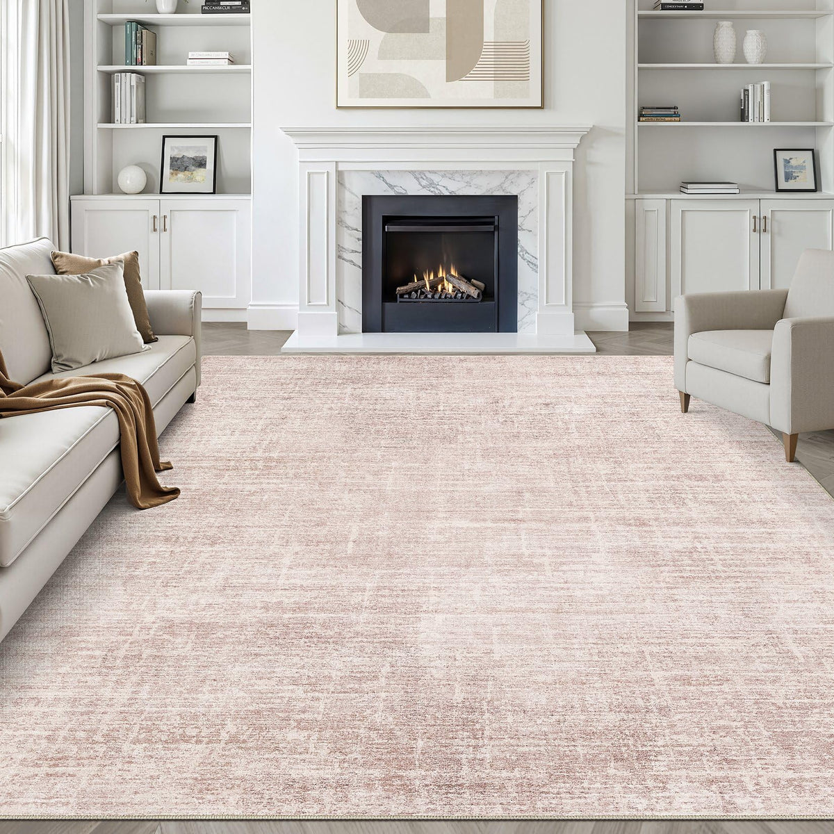 LOONGRUG 8x10 Area Rugs Washable Neutral Modern Rug for Living Room Brown