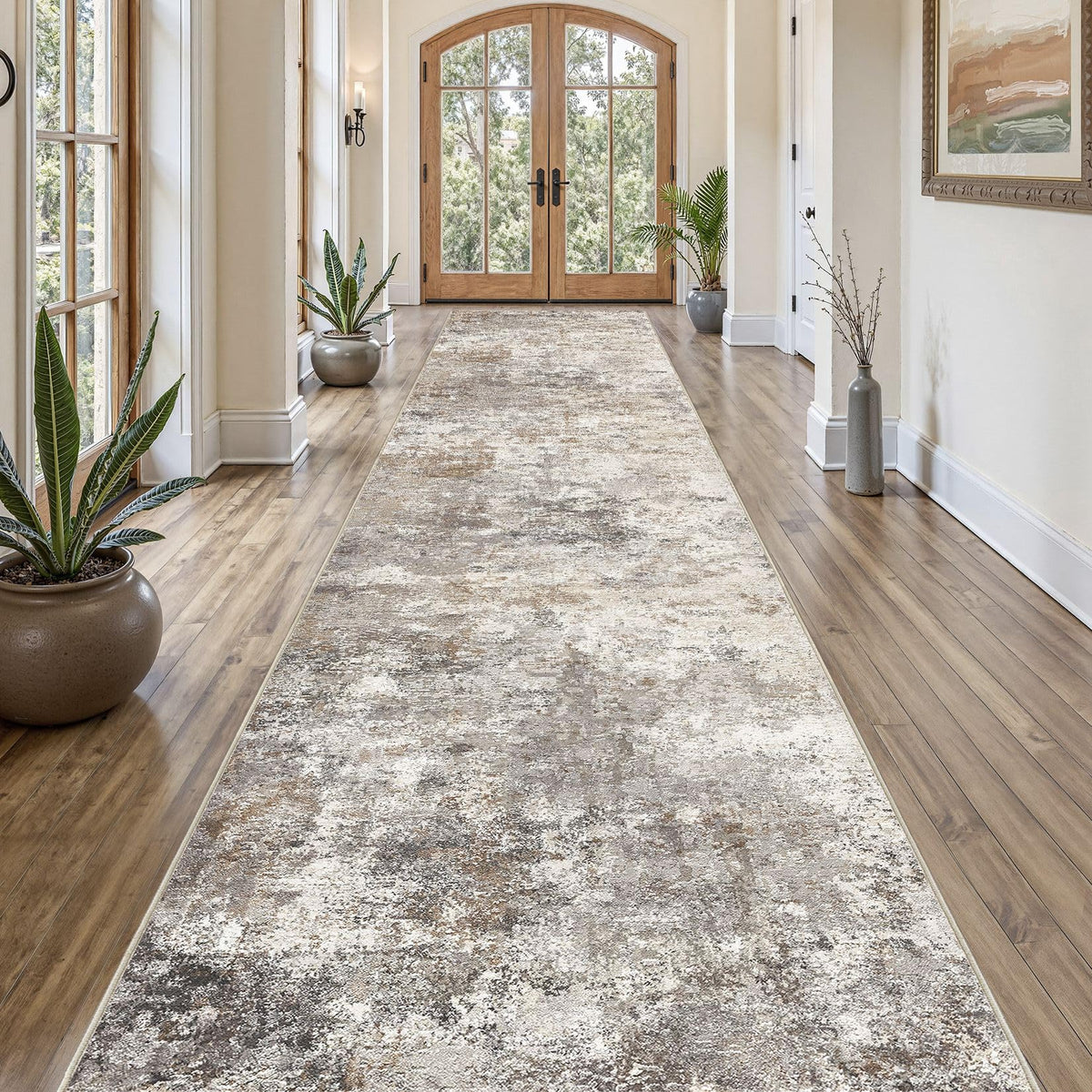 UERMEI 8x10 Area Rug Living Room Rugs - Washable Neutral Modern Abstract Soft Thin Large Rug Indoor Floor No Slip Rug Carpet for Bedroom Under Dining Table Home Office Decor - Brown Grey