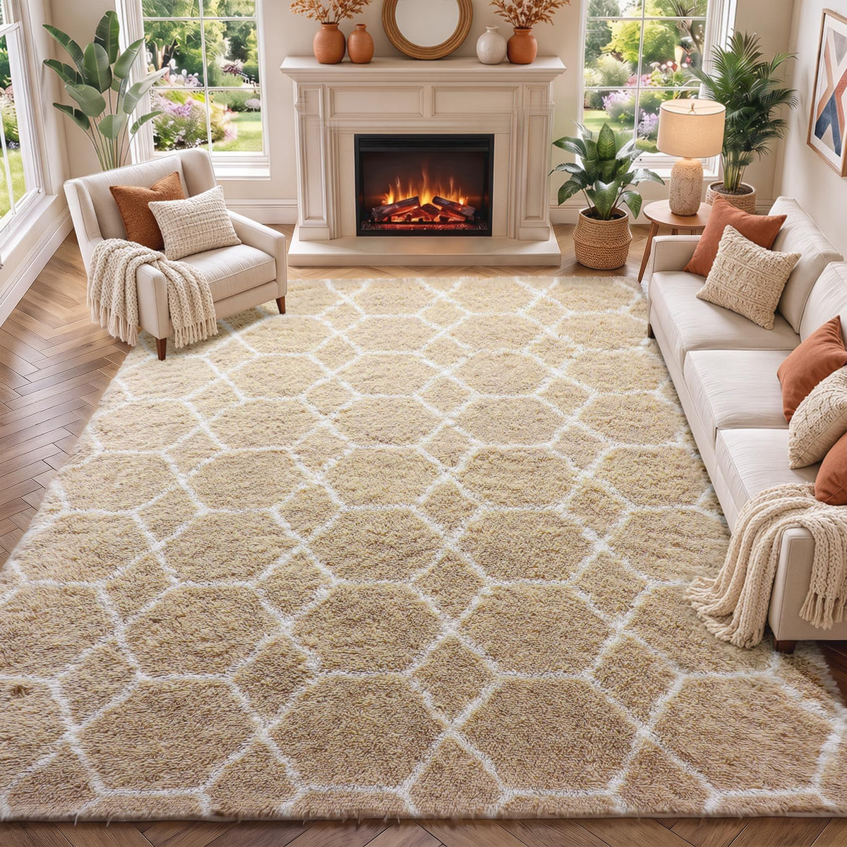 Runner Rugs for Bedroom Living Room, 2x6 Tie-Dyed Beige Hallway Area Rug
