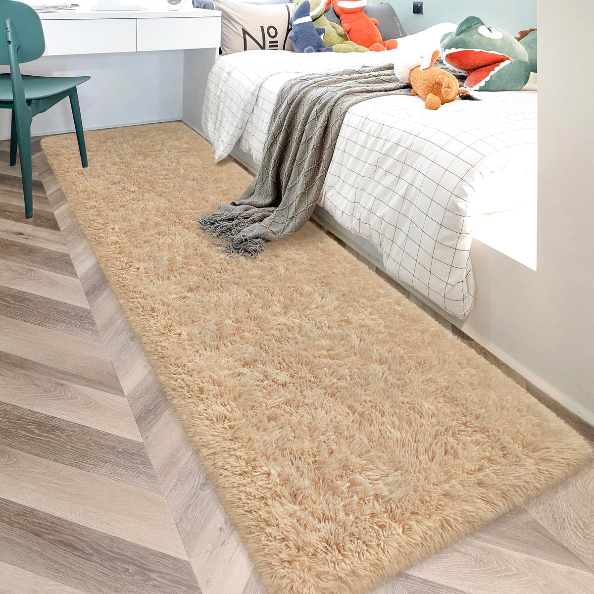 Tie-Dyed Runner Rug for Bedroom Black Grey 2x6ft Fluffy Area Rug Bedside Runner Rug for Kids Room Boys Teens Nursery Baby Living Room Dorm Home Decor Carpets