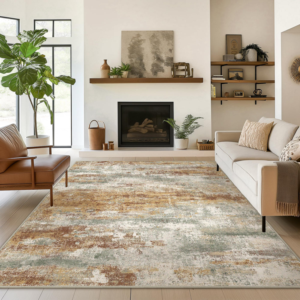 BEIMO 5x7 Green Abstract Area Rug, Washable Non-Slip for Bedroom