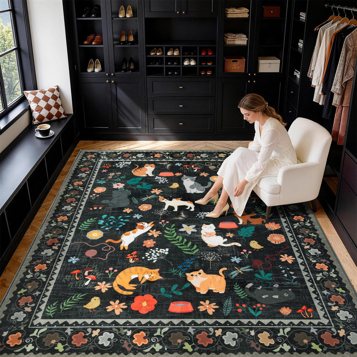 8x10 Washable Area Rug, Black Solid Area Rugs for Living Room & Bedroom