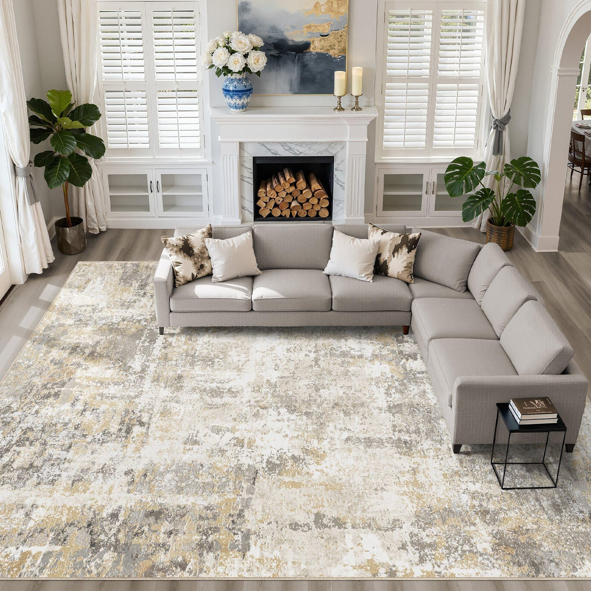 LOONGRUG 8x10 Area Rugs Washable Neutral Modern Rug for Living Room Brown