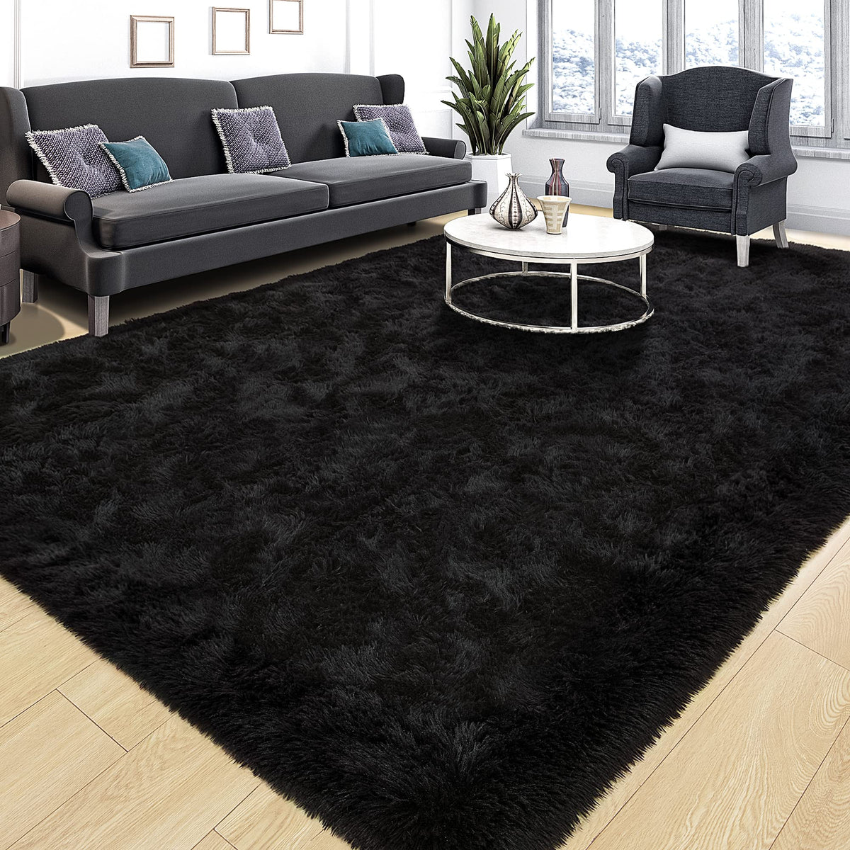 Tepook 4x6 Soft Fluffy Rug for Bedroom Fuzzy Black Rugs for Living Room