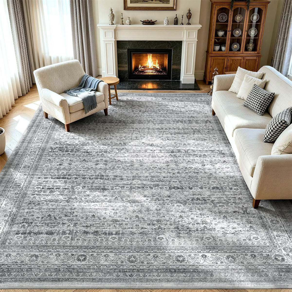 Lessymo 8x10 Washable Area Rug for Living Room Bedroom, Large Non-Slip Rug