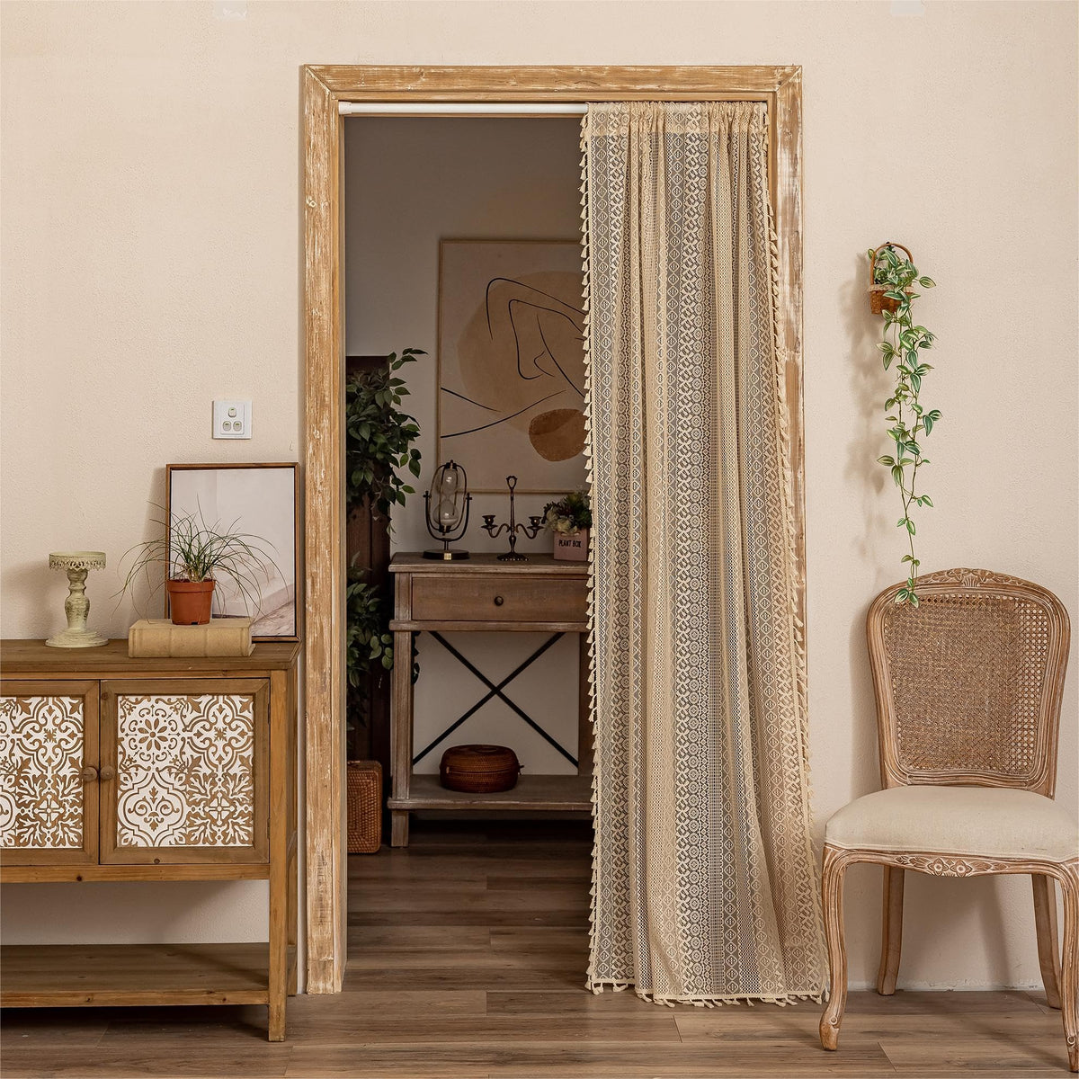 Sutuo Home Terracotta Boho Lace Curtains 2 Panels 84 Inches Long for Living Room&Bedroom, Burnt Orange Crochet Privacy Farmhouse Vintage Tassels Retro Halloween Window Sheer Curtains Rod Pocket,50" W