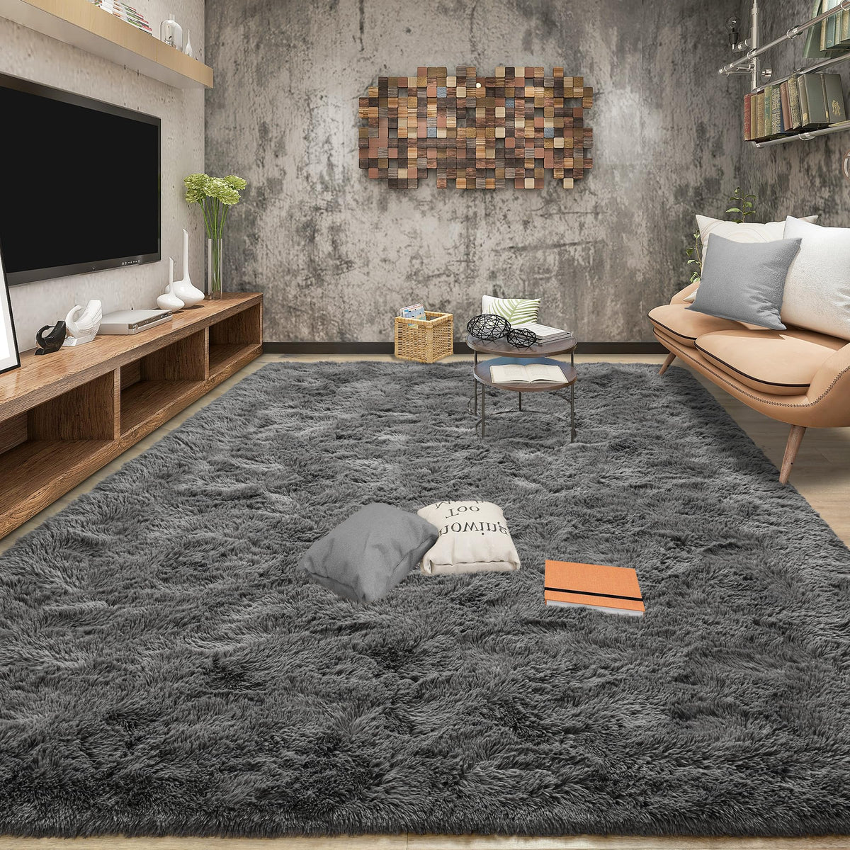 Tepook 4x6 Soft Fluffy Rug for Bedroom Fuzzy Black Rugs for Living Room