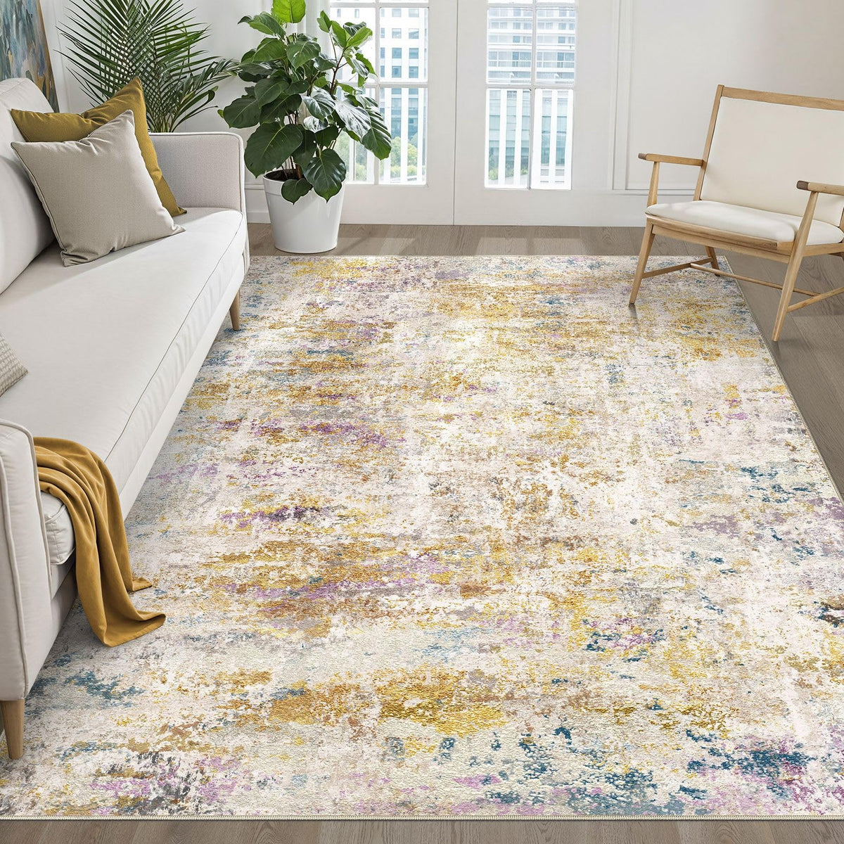 LOONGRUG 8x10 Area Rugs Washable Neutral Modern Rug for Living Room Brown