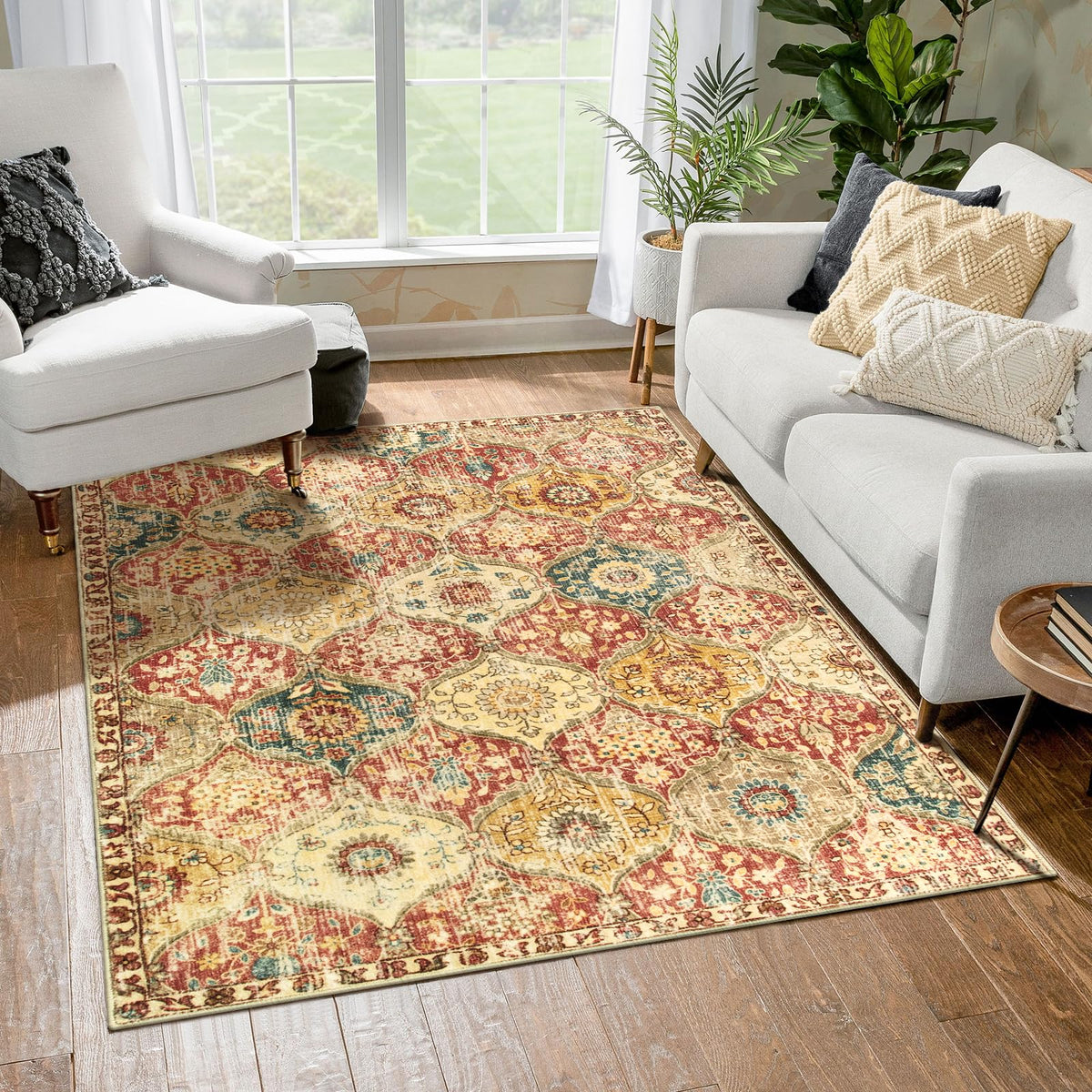 Lahome Moroccan Washable Small Area Rug, 3x5 Rug for Bedroom Living Room