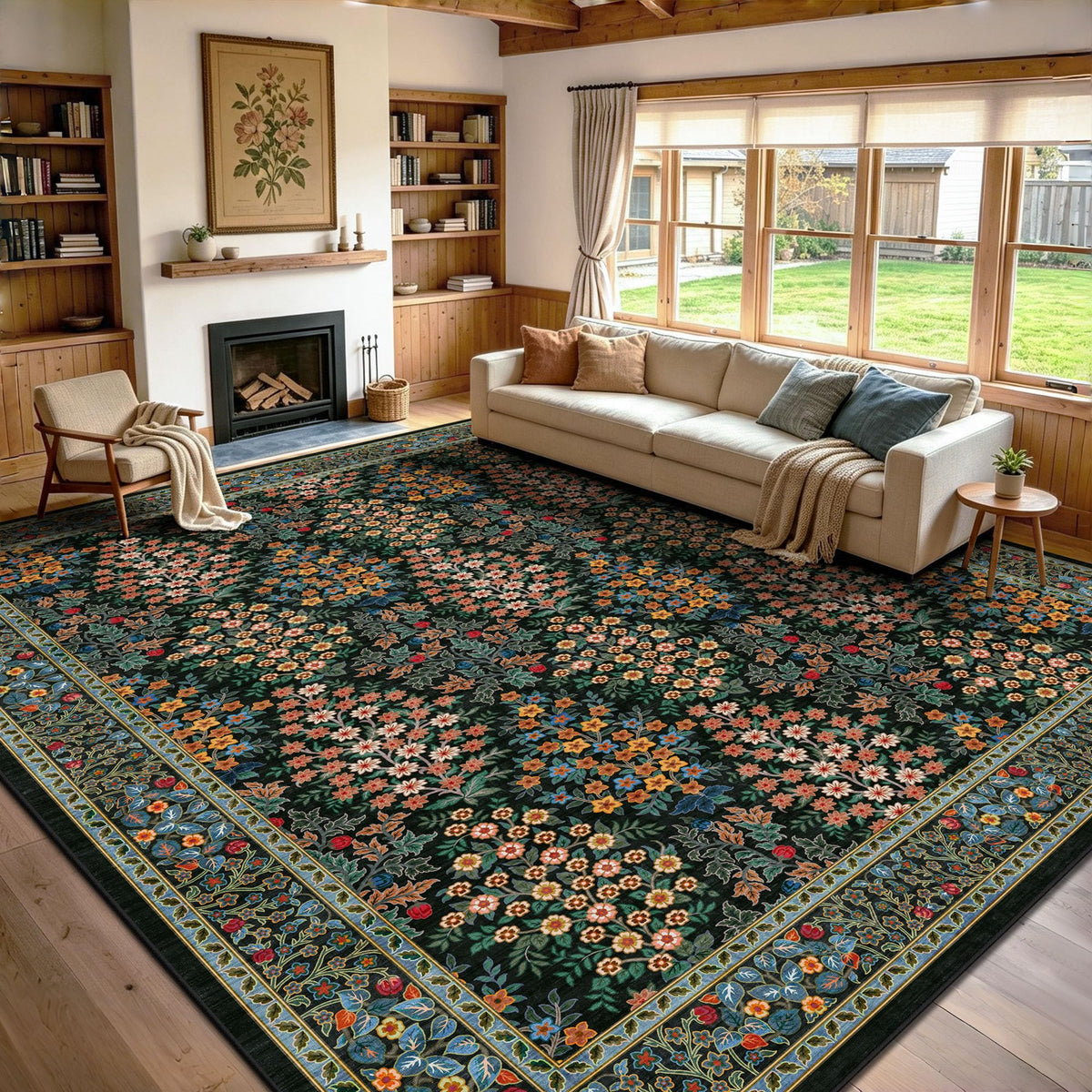 8x10 Area Rugs, Machine Washable Low Pile Floral Rugs for Living Room, Bedroom, Large Boho Area Rug with Non-Slip Backing for Dining Room(Pink Floral)