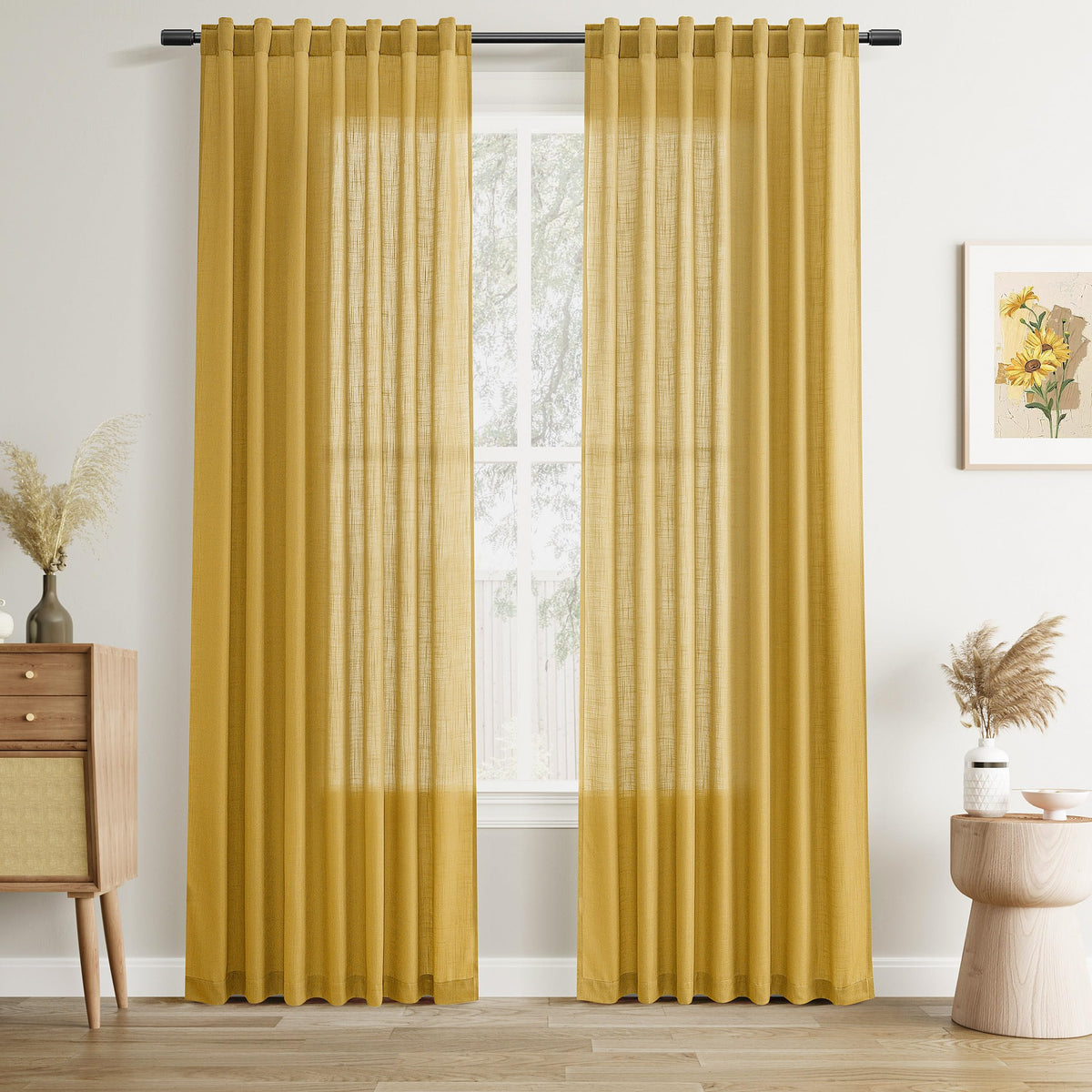 Joywell Linen Sheer Curtains 84 Inches Long for Living Room Beige Cream