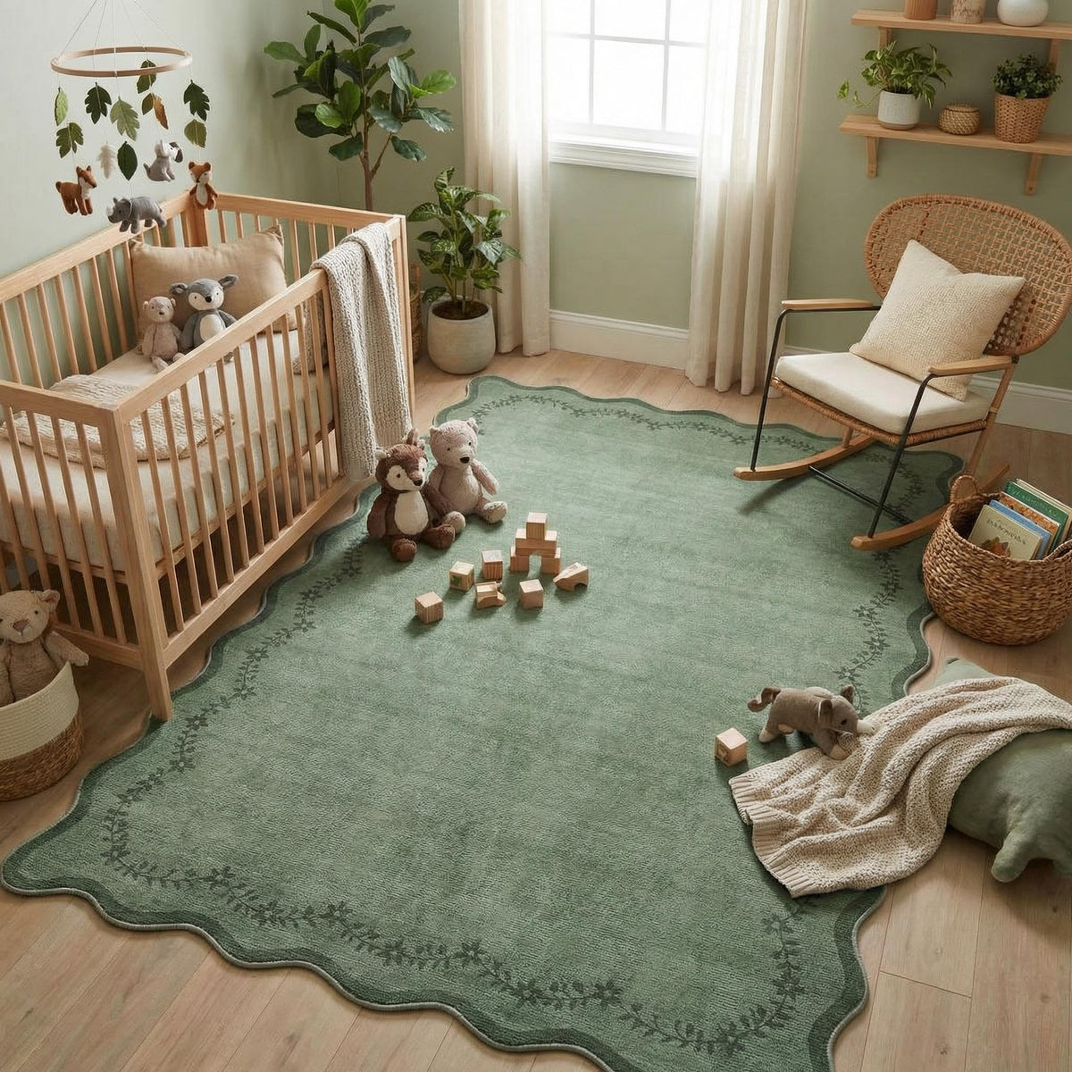 GarveeHome 5x7 Scalloped Area Rug Jute Washable Bedroom Living Room Rug