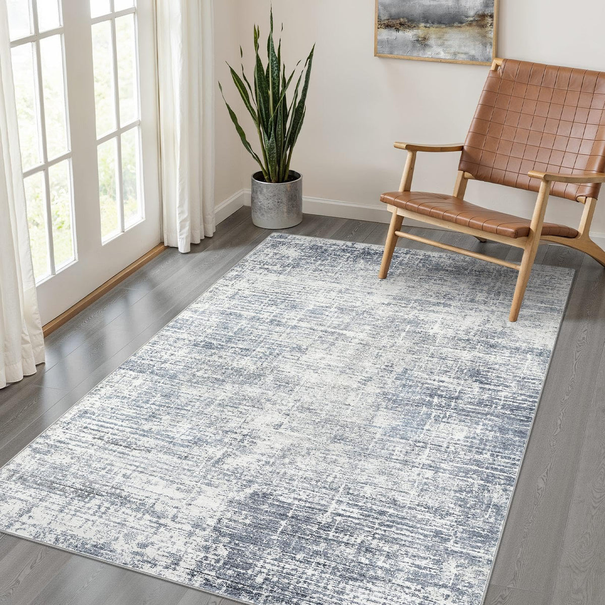 LOONGRUG 8x10 Area Rugs Washable Neutral Modern Rug for Living Room Brown