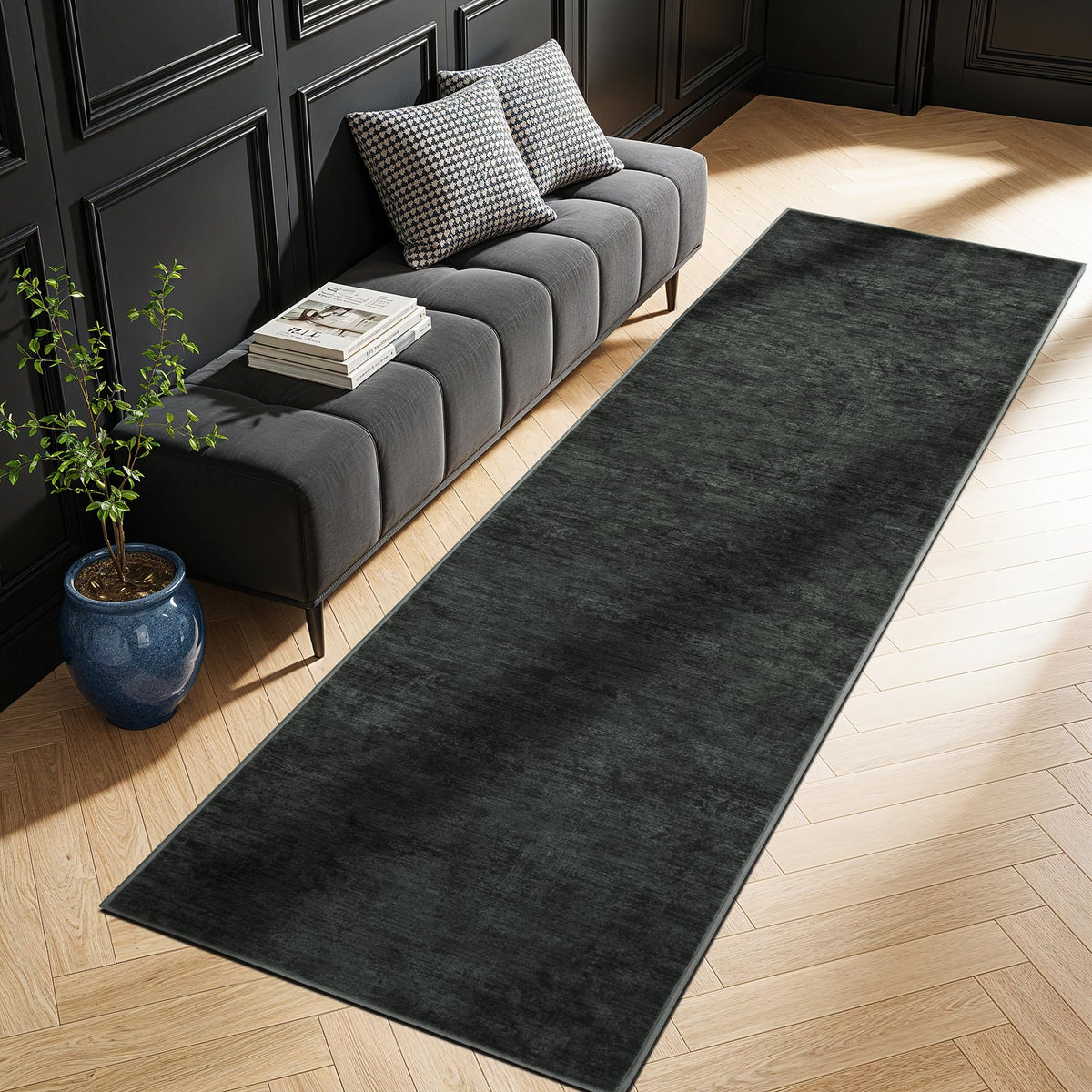 8x10 Washable Area Rug, Black Solid Area Rugs for Living Room & Bedroom