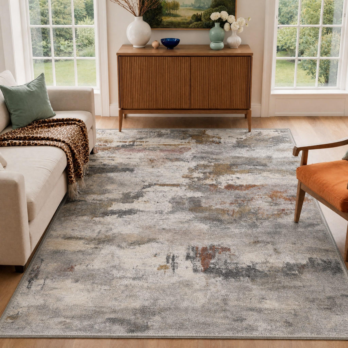 BEIMO 5x7 Green Abstract Area Rug, Washable Non-Slip for Bedroom