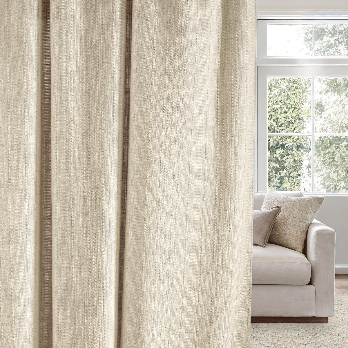 NICETOWN Natural Linen Curtains & Drapes for Windows 84 inch Long, Rod Pocket & Back Tab Thick Flax Semi Sheer Privacy Assured with Light Filtering for Bedroom/Living Room, W55 x L84, 2 Pieces