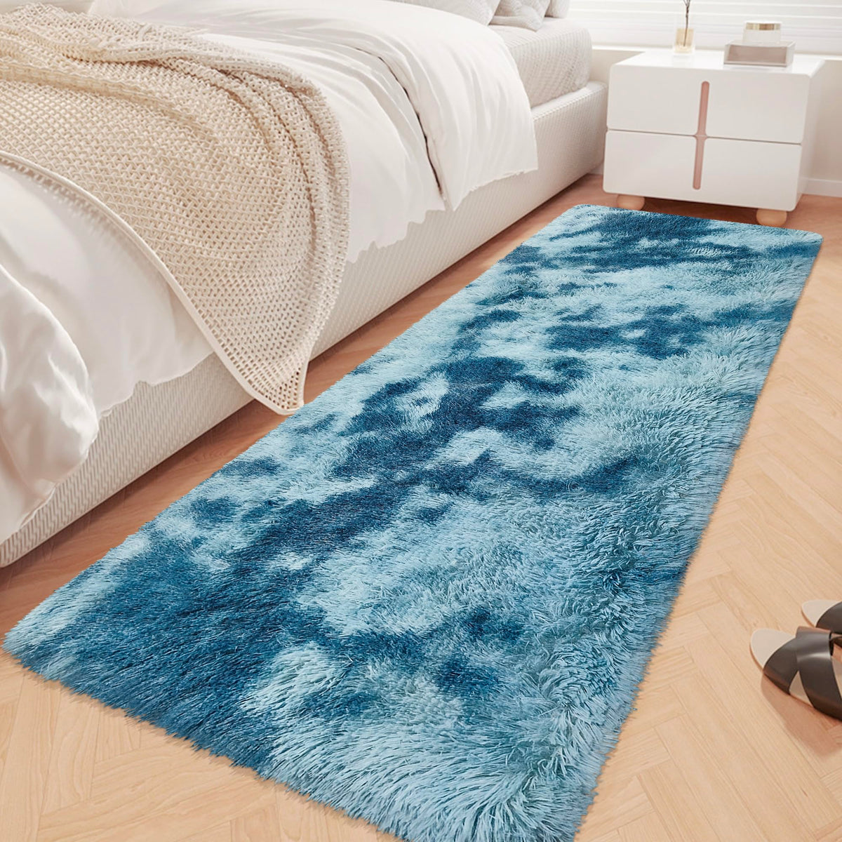Tie-Dyed Runner Rug for Bedroom Black Grey 2x6ft Fluffy Area Rug Bedside Runner Rug for Kids Room Boys Teens Nursery Baby Living Room Dorm Home Decor Carpets