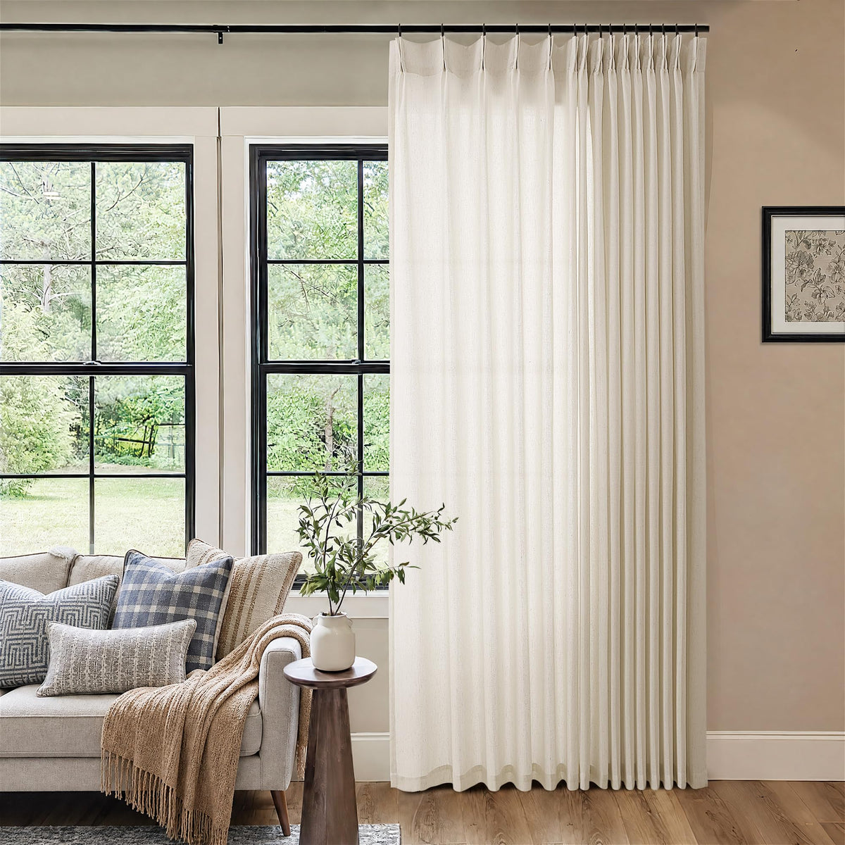Cream 120 Inch Linen Curtains Pinch Pleated Extra Long Custom Made