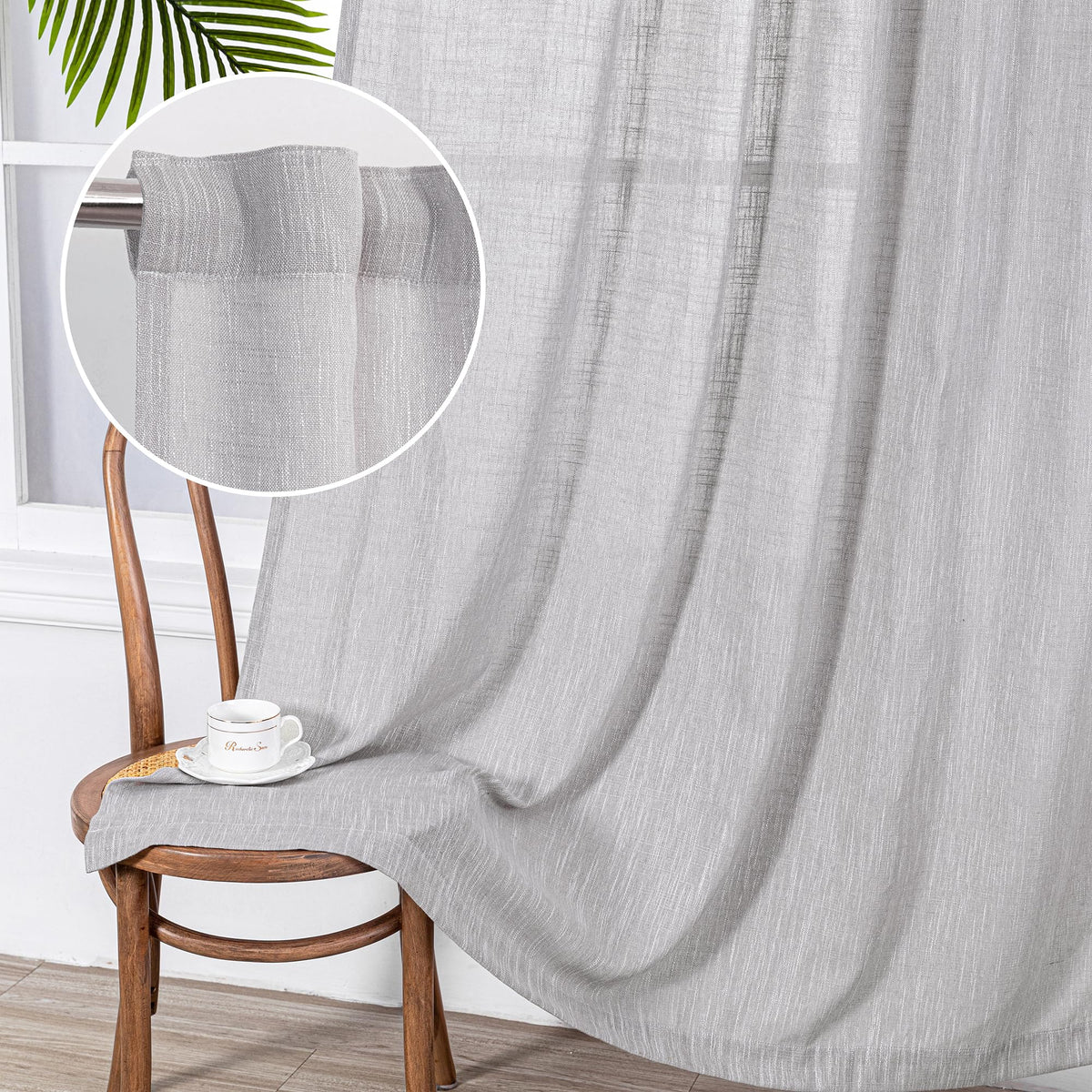 MYSKY HOME Linen Curtains for Living Room, Natural Semi Sheer Curtains & Drapes 84 inches Length 2 Panels Set Farmhouse Country Boho Style Back Tab Draperies for Sliding Glass Door, 50" Wide, Linen