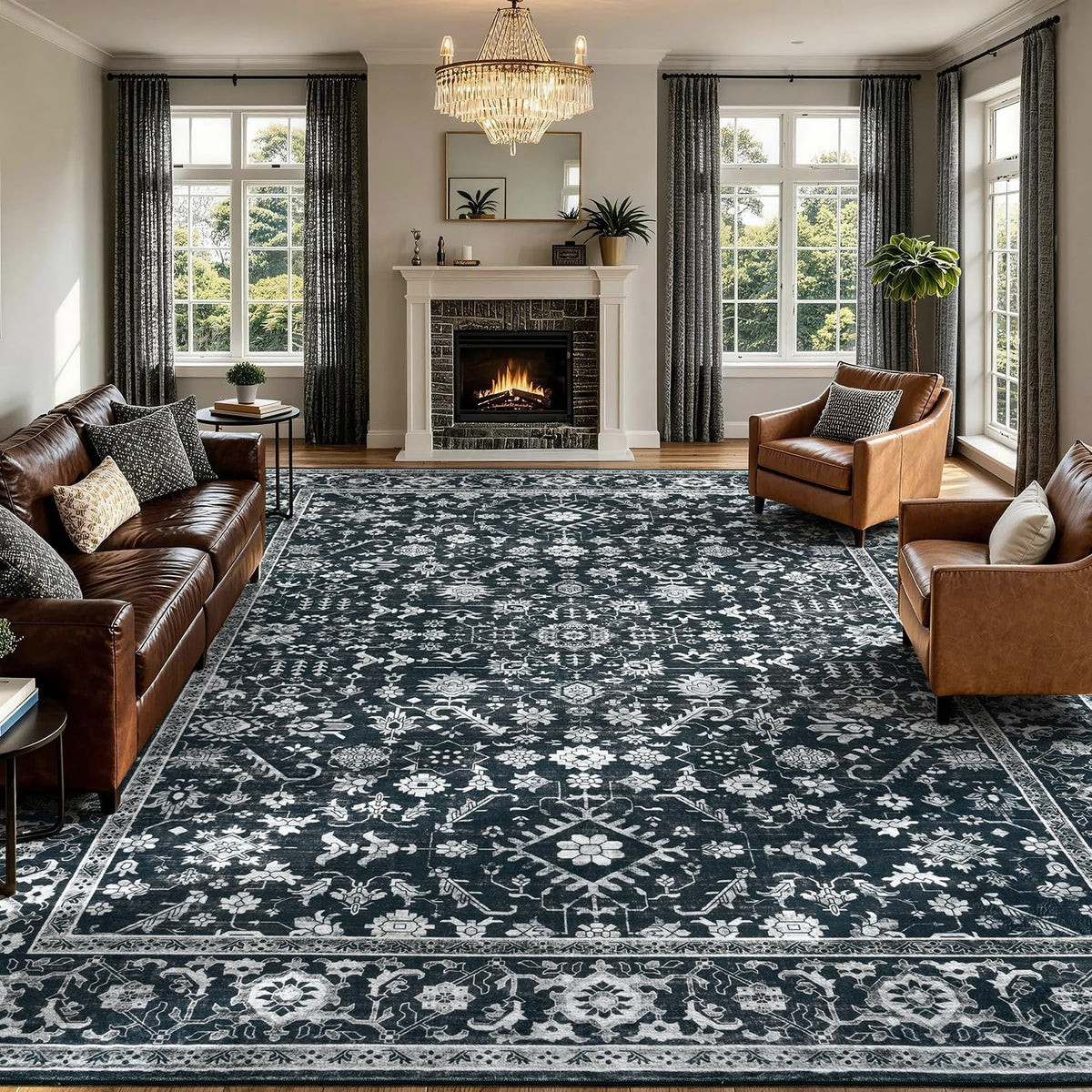 Lessymo 8x10 Washable Area Rug for Living Room Bedroom, Large Non-Slip Rug