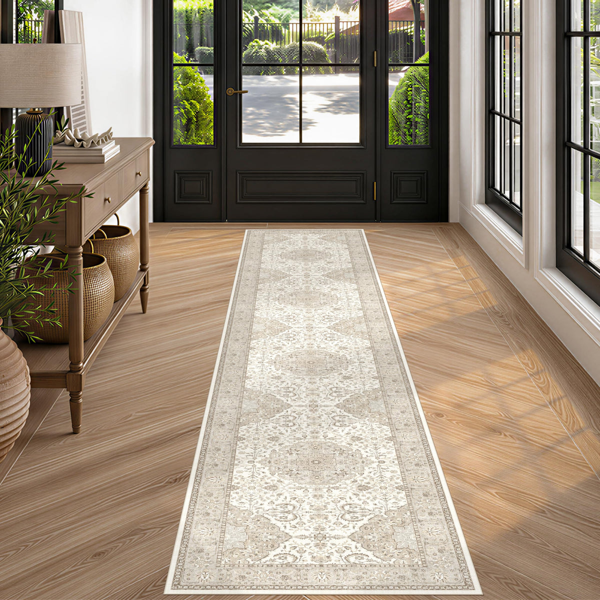 2x6 Hallway Washable Runner Rug : Vintage Soft Kitchen Laundry Runner with Non Slip Backing Farmhouse Entryway Living Room Floor Mat Stain Resistant Carpet for Bedroom Bathroom Distressed Beside Rug