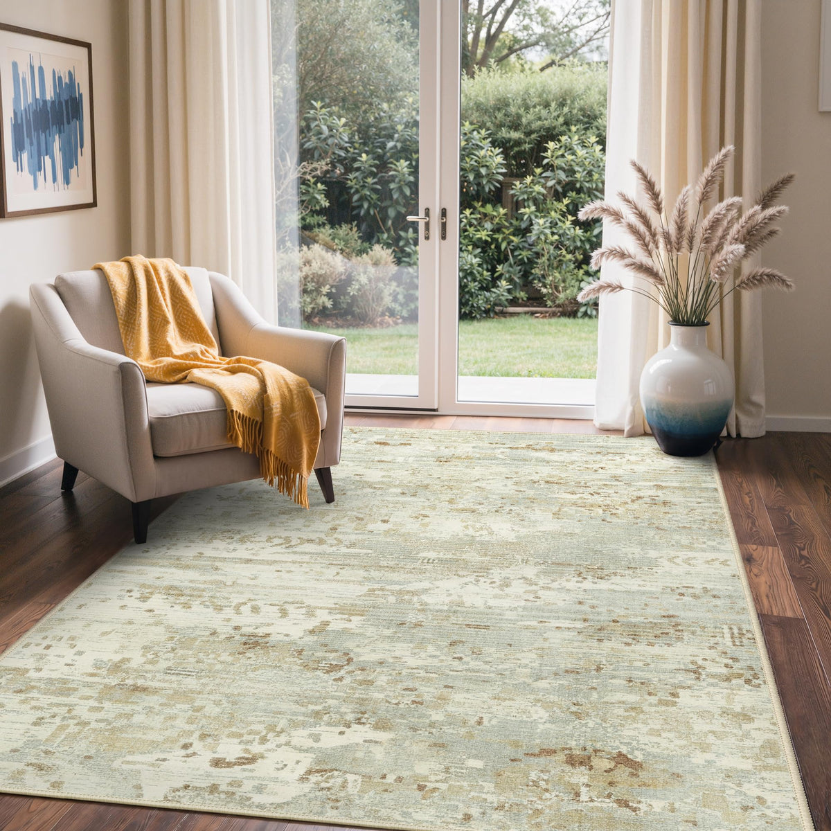 BEIMO 5x7 Green Abstract Area Rug, Washable Non-Slip for Bedroom