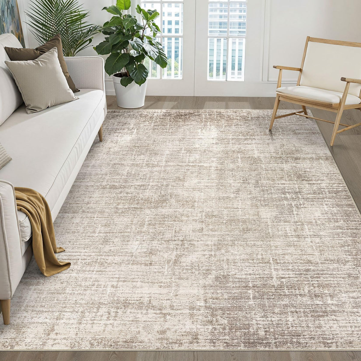 LOONGRUG 8x10 Area Rugs Washable Neutral Modern Rug for Living Room Brown