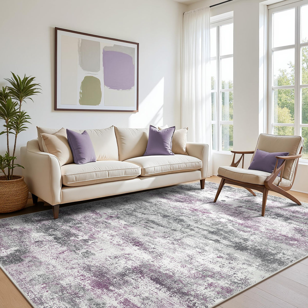 BEIMO 5x7 Green Abstract Area Rug, Washable Non-Slip for Bedroom