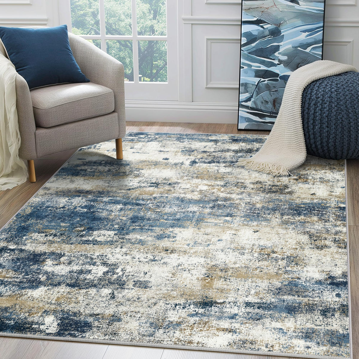 BEIMO 5x7 Green Abstract Area Rug, Washable Non-Slip for Bedroom