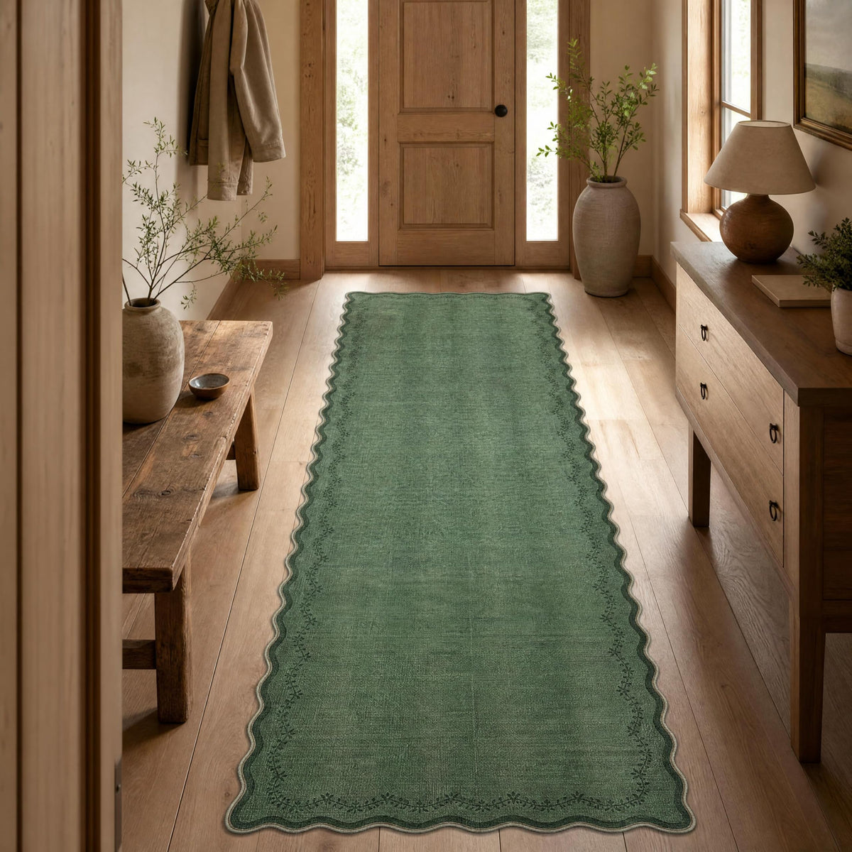 GarveeHome 5x7 Scalloped Area Rug Jute Washable Bedroom Living Room Rug