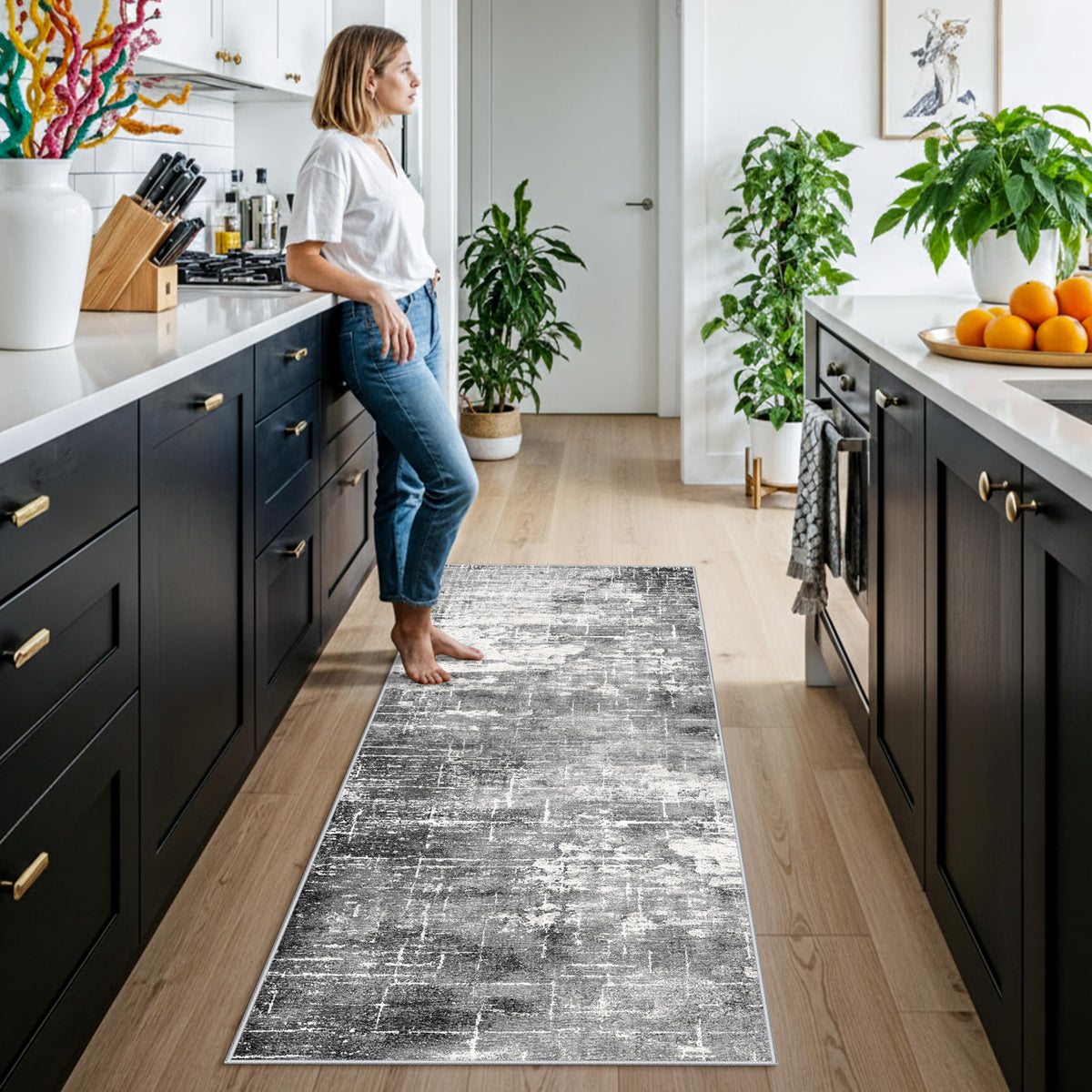 2x6 Hallway Washable Runner Rug : Vintage Soft Kitchen Laundry Runner with Non Slip Backing Farmhouse Entryway Living Room Floor Mat Stain Resistant Carpet for Bedroom Bathroom Distressed Beside Rug