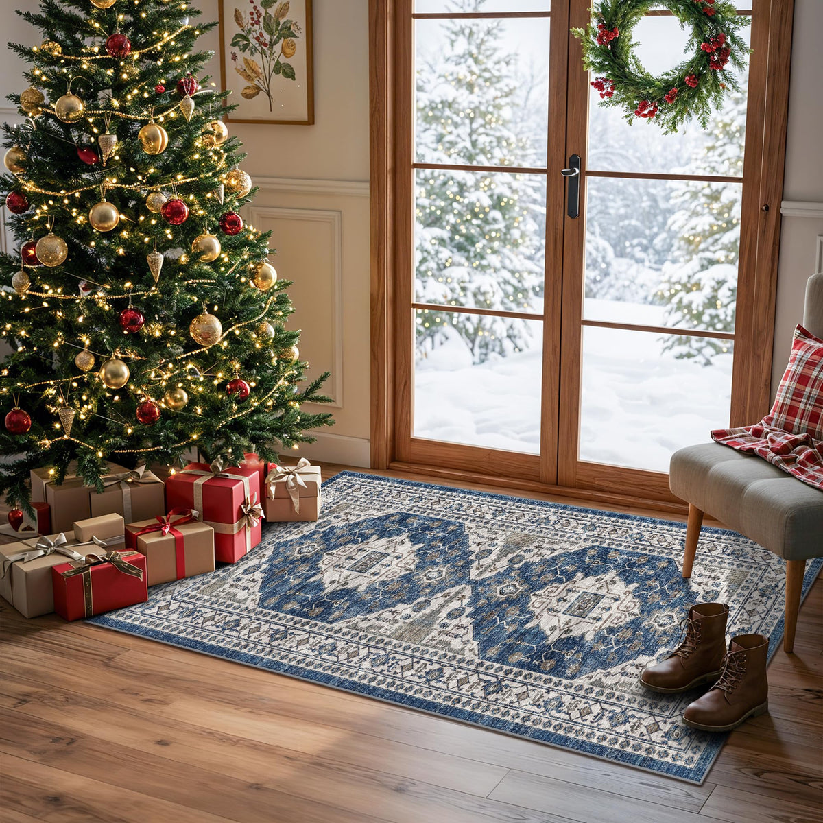 2x6 Hallway Washable Runner Rug : Vintage Soft Kitchen Laundry Runner with Non Slip Backing Farmhouse Entryway Living Room Floor Mat Stain Resistant Carpet for Bedroom Bathroom Distressed Beside Rug
