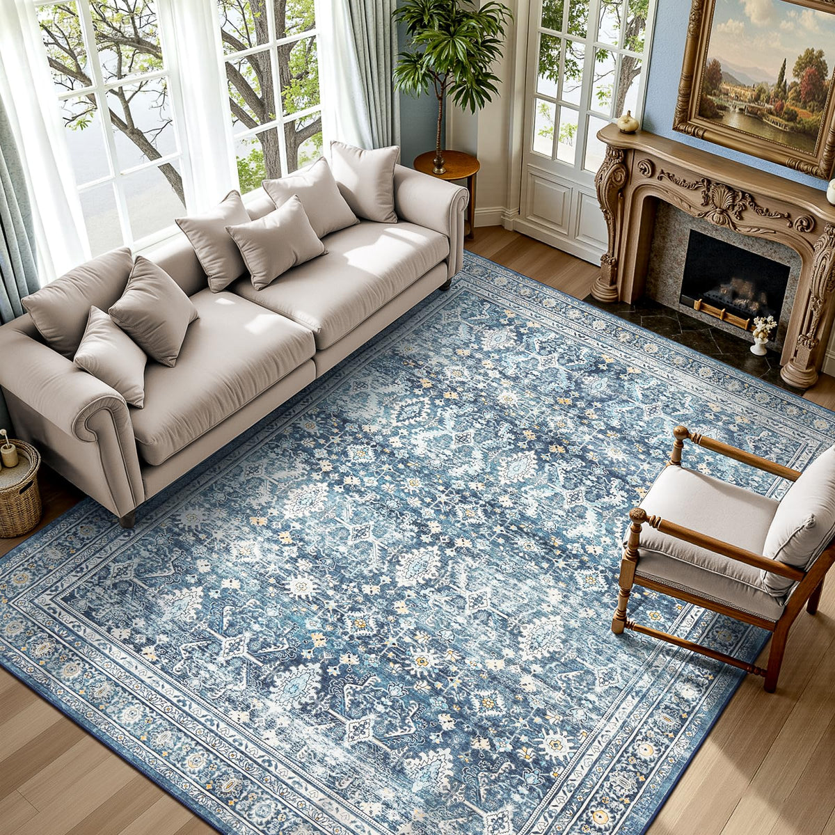 8x10 Area Rugs for Living Room Green Washable Non-Slip Large Carpet