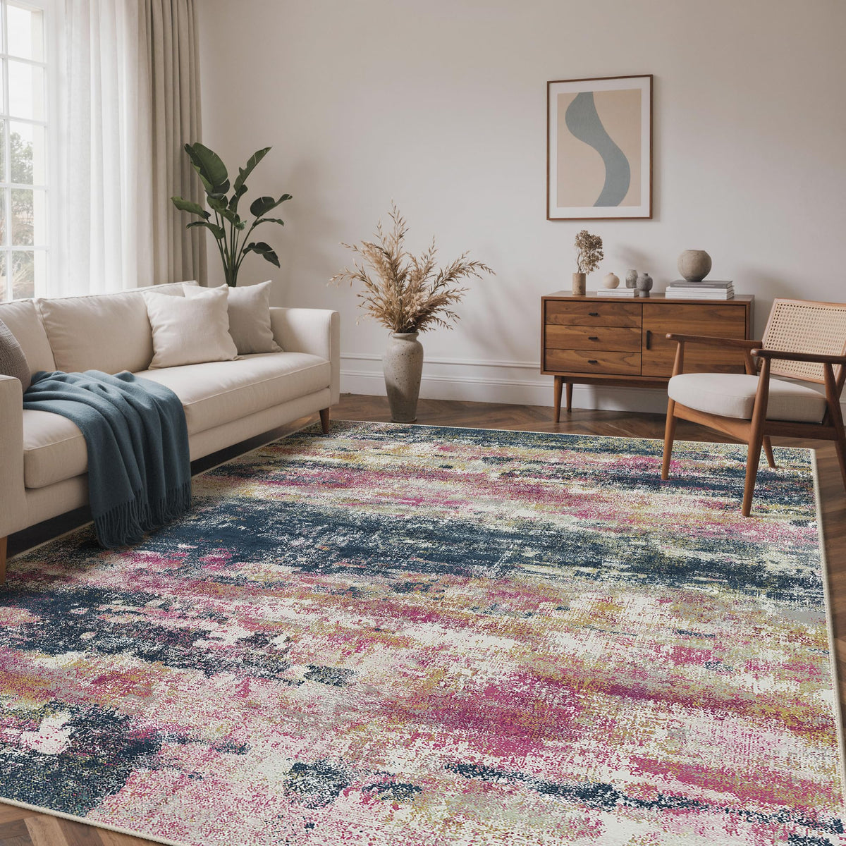BEIMO 5x7 Green Abstract Area Rug, Washable Non-Slip for Bedroom