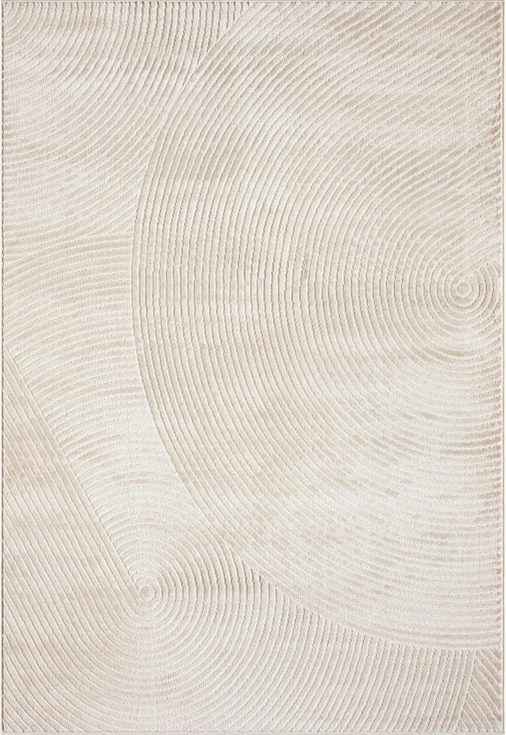 Abani Neutral Beige Area Rug | 5' x 8' Tan Geometric Carpet with Zen Circle Pattern | Rugs for Living Room, Bedroom, Office