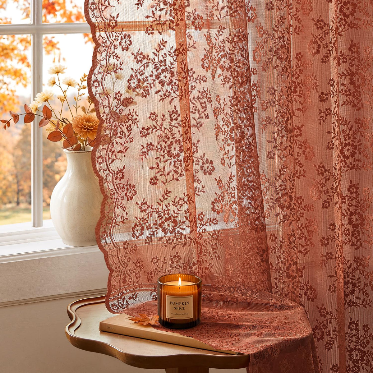 2 Panels Vintage Lace Curtains 63 Inches Length 52 x 63 Inch Ivory