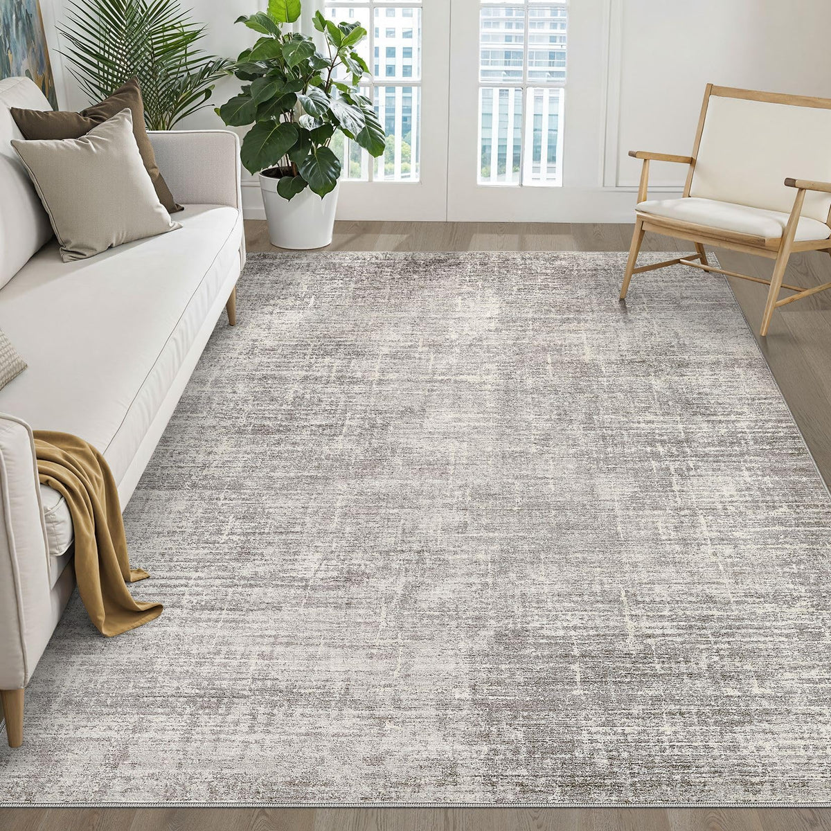 LOONGRUG 8x10 Area Rugs Washable Neutral Modern Rug for Living Room Brown
